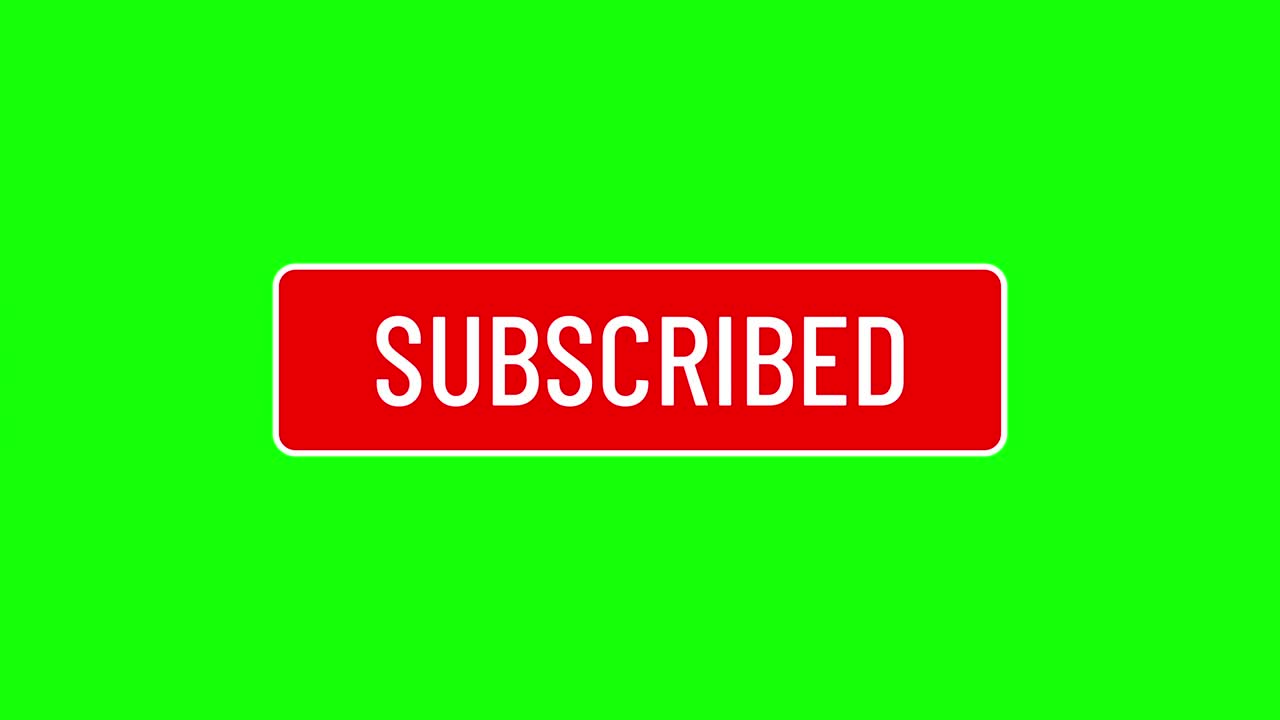 Motion graphic video. Subscribe button animation on green chroma key. The gray subscribe button is repainted in red and the text changes to subscribed