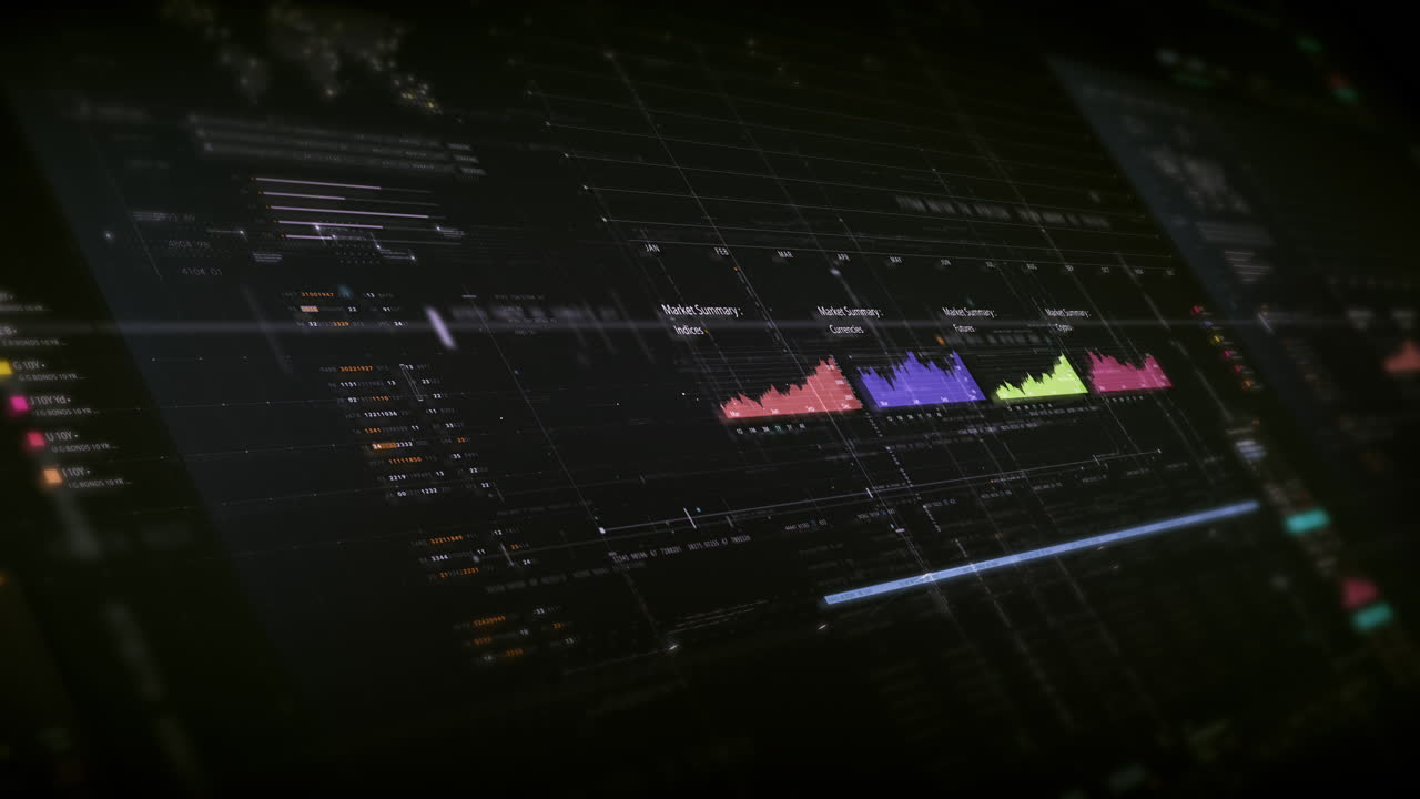 Financial Market Data Visualization on a Futuristic Digital Screen