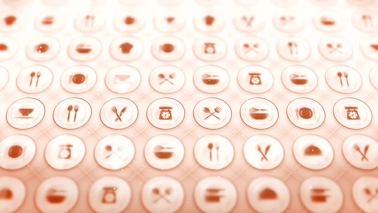 레스토랑 아이콘의 세트, 레스토랑 요리 장비 배경, cg 루프 애니메이션