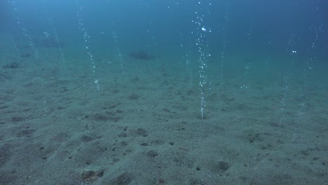 burbujas de aire caliente bajo el agua subiendo a la superficie desde