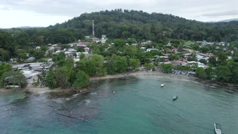 aerial view of a tropical coastal town