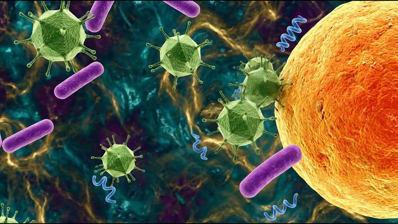 Vista microscopica di vari microrganismi