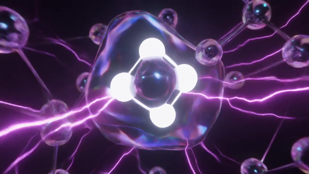 Abstract 3D Animation of Glowing Molecular Structure with Electric Energy