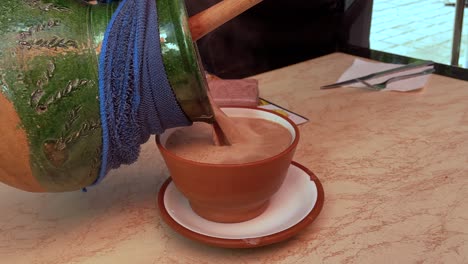 shot of cup of artisanal chocolate in oaxaca mexico