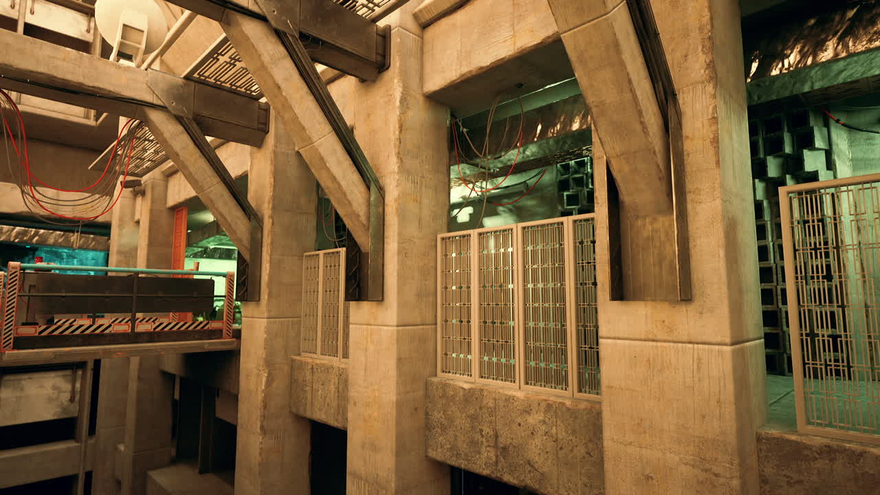 건물의 미래적, 산업적인 인테리어