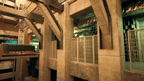 futuristic, industrial interior of a building