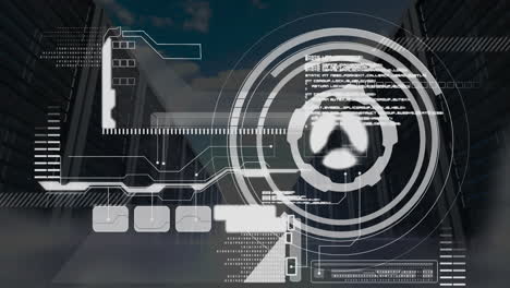 animation of financial data processing over computer servers in background