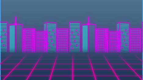 animation of digital cityscape on green background