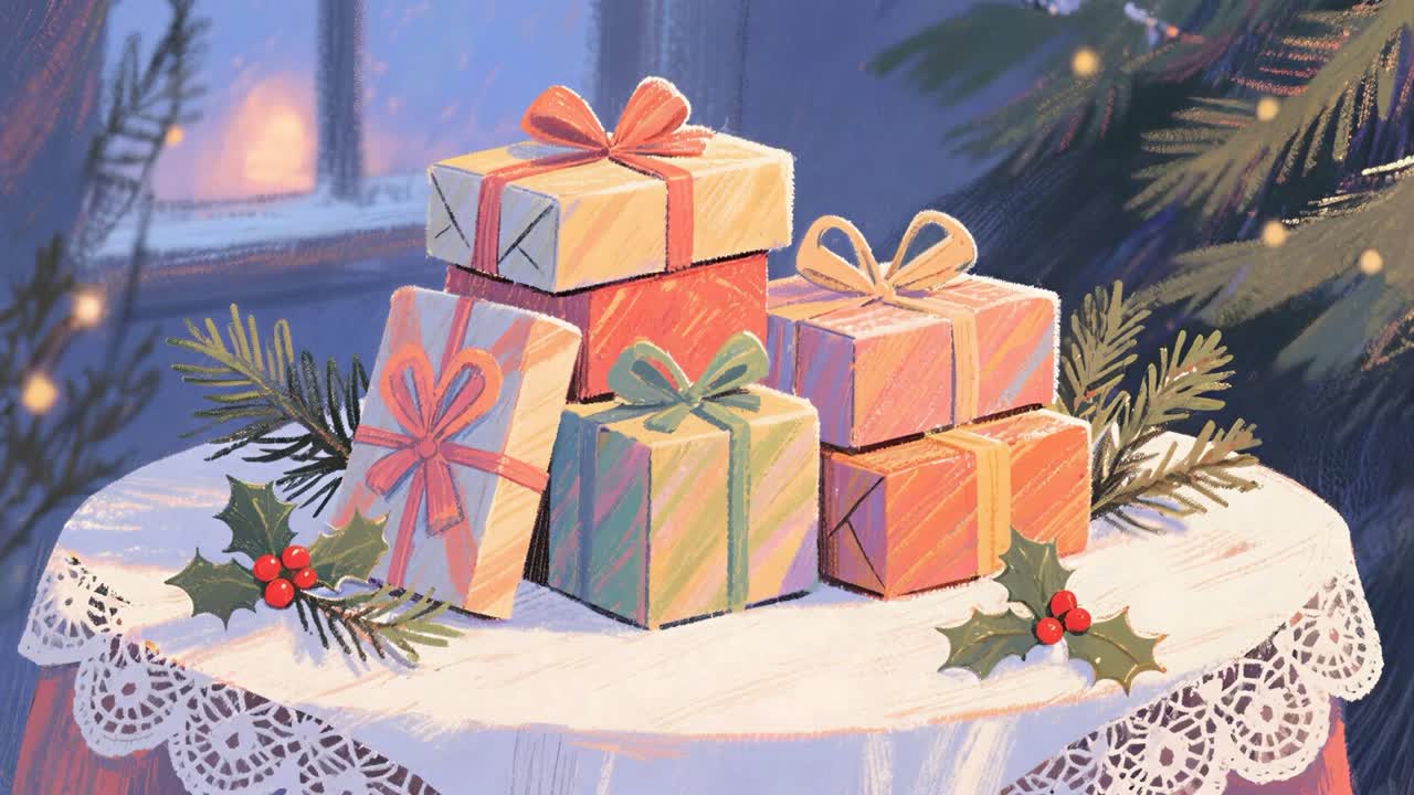 테이블 위 에 있는 크리스마스 선물