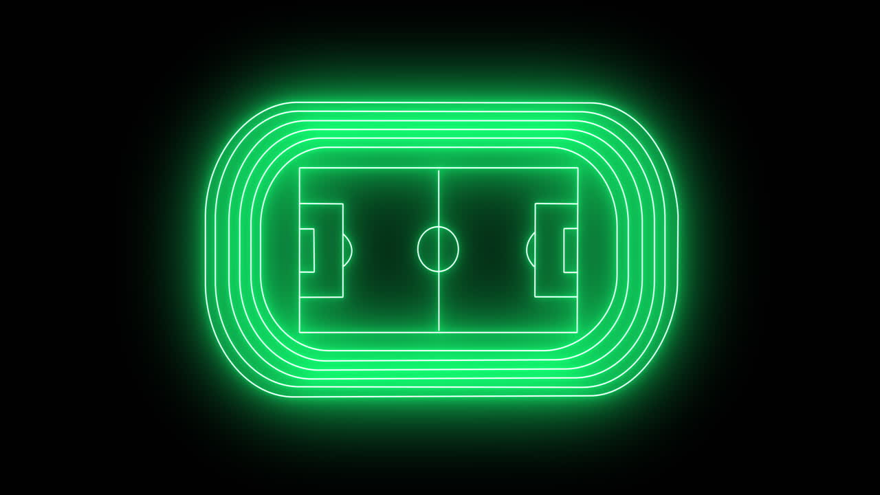 Animation of green neon sports stadium on black background
