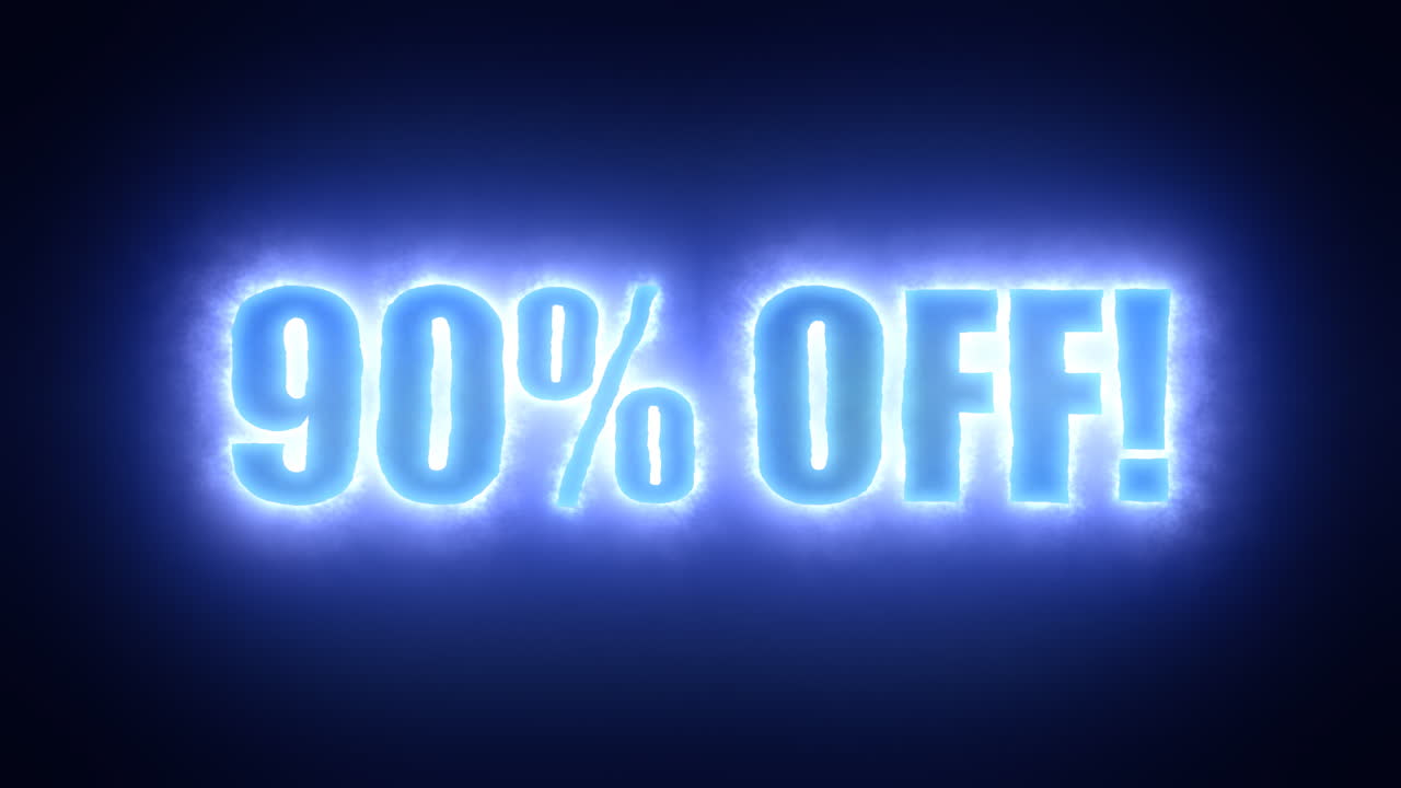 el texto noventa por ciento de descuento, rodeado por una nube energética de electricidad