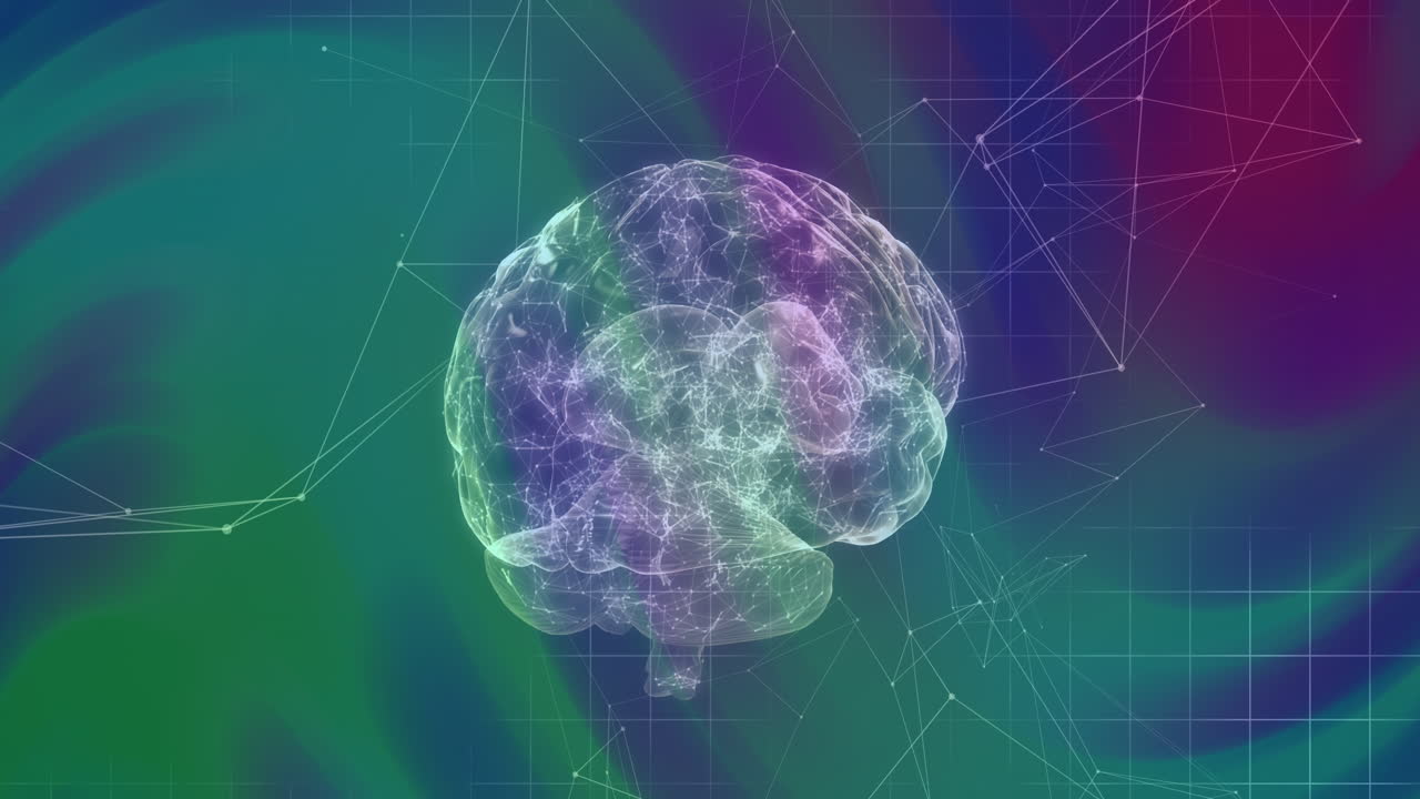 Animation of brain and shapes on colourful background