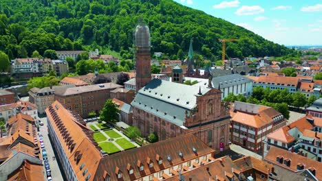 4k aerial drone video of the historic jesuitenkirche church in heidelberg, germany