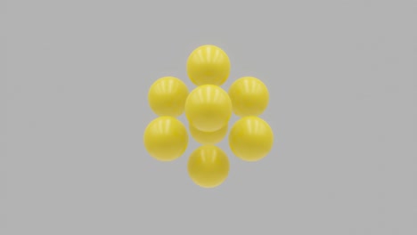 estructura de esferas 3d amarillas que se mueven sobre un fondo blanco. bucle sin costuras abstracto objeto gráfico de movimiento renderizado en 3d
