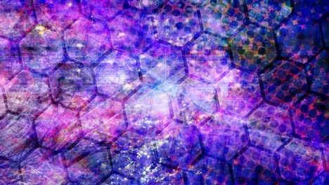 hexágonos giratorios azules y púrpuras y polvo que cae - animación de fondo de movimiento de bucle sin costuras de 4k
