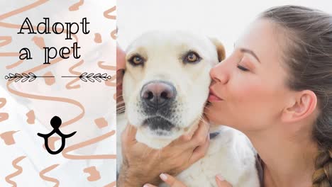 Animation-of-adopt-a-pet-text-over-caucasian-woman-kissing-dog