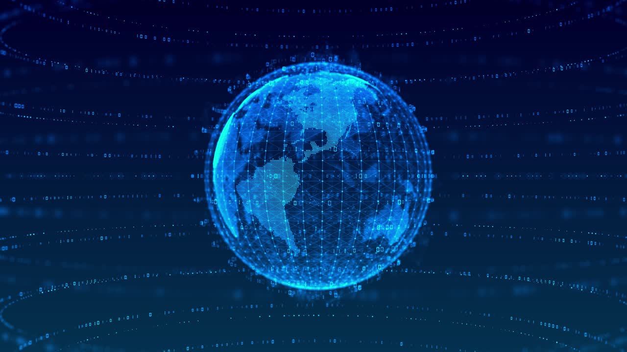 Digital earth rotating social future technology business 3d global network animation grid data