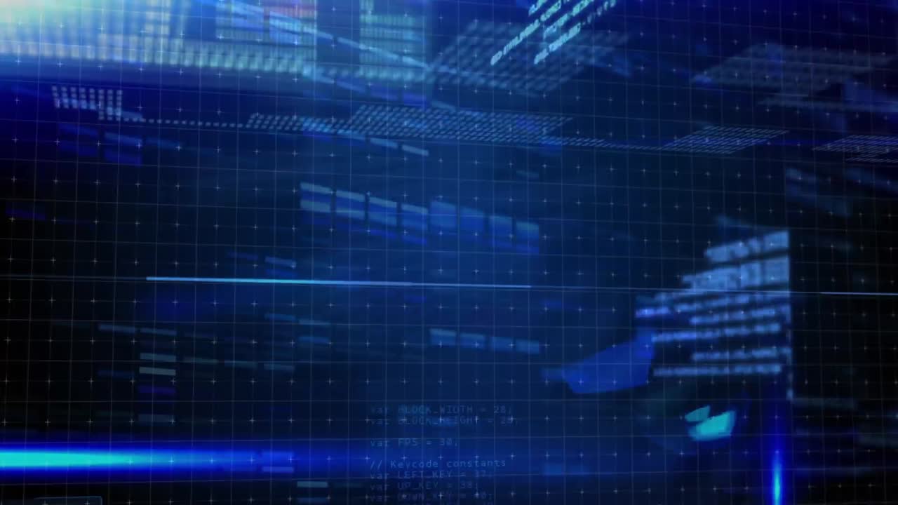 Animation of data processing with glowing light on blue background