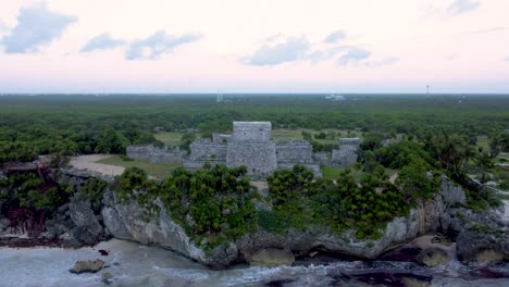 Tulum-Mexico,-Aerial-View,-Caribbean-Sea,-Mar-Caribe,-Archeological-Zone