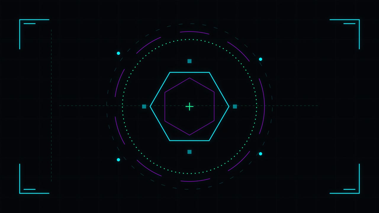 Futuristic Digital HUD Interface with Rotating Geometric Shapes