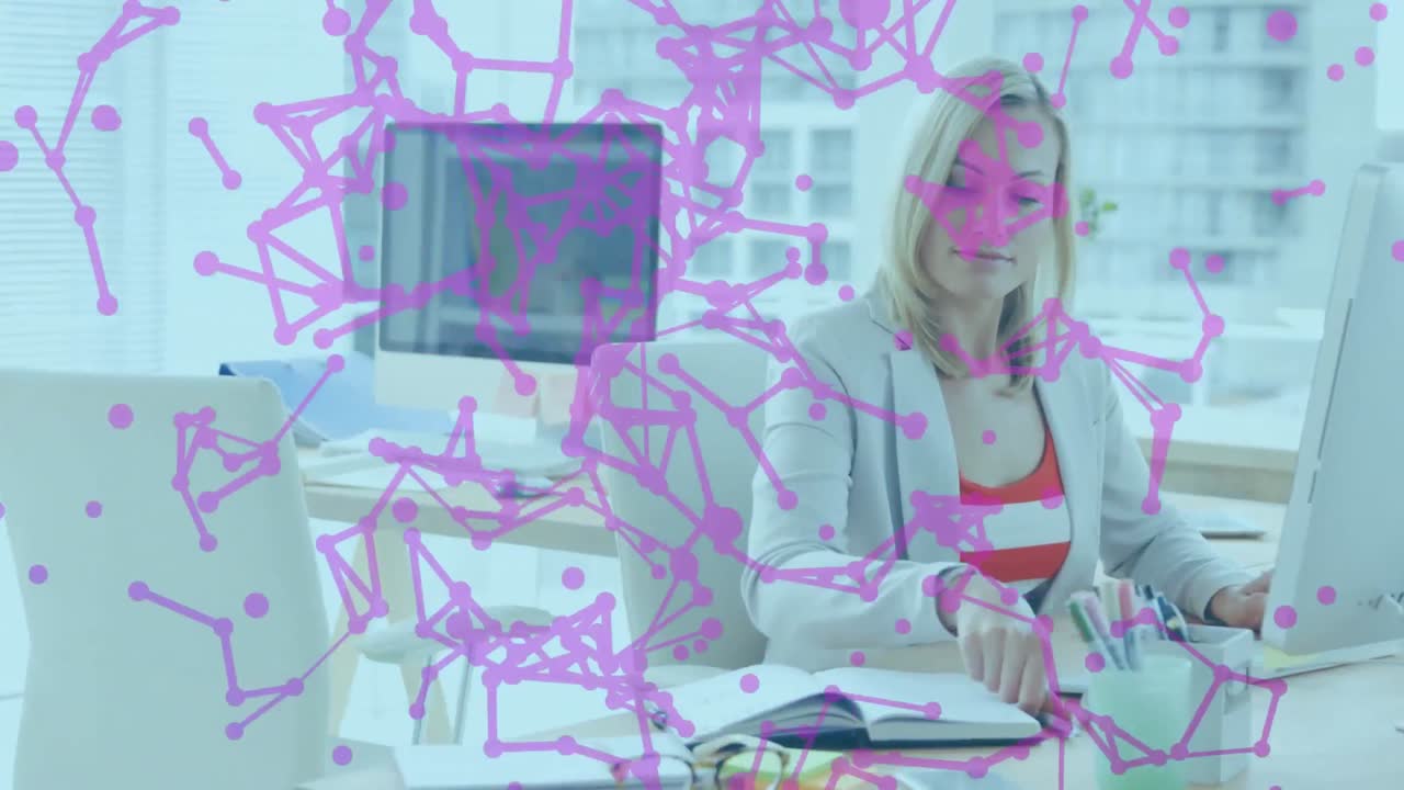 анимация сети связей через кавказскую бизнесменку с помощью компьютера.