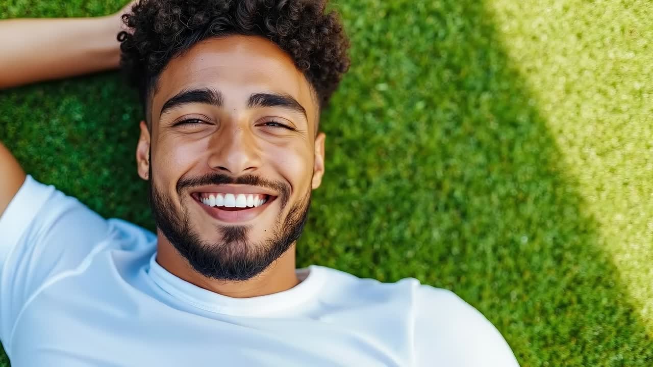 un hombre acostado en la hierba con los ojos cerrados