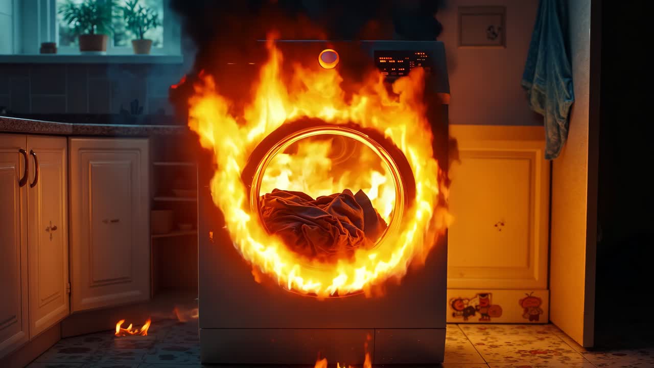 부에서 불타는 세탁기