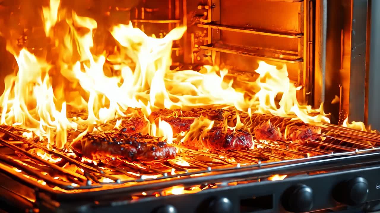 un primer plano de una parrilla con un fuego dentro de ella