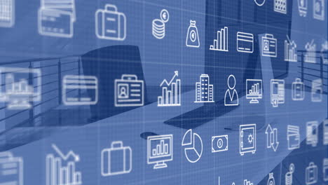 animation of data processing over work station in office