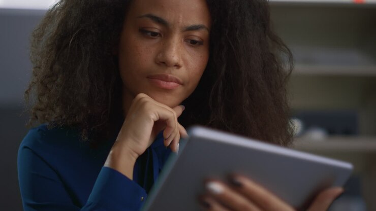 African american businesswoman using tablet