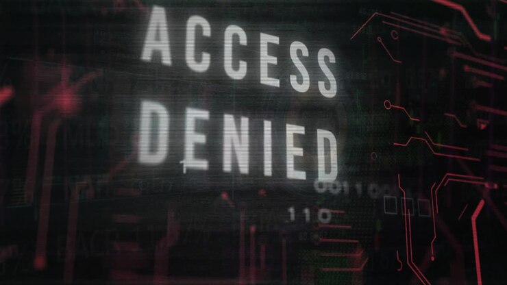 Animation of access denied text over data processing on black background