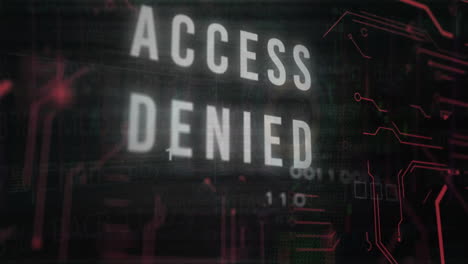 animation of access denied text over data processing on black background