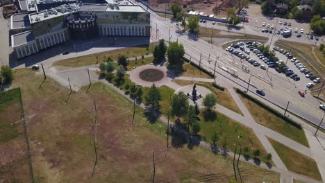 aerial view of city park and urban development