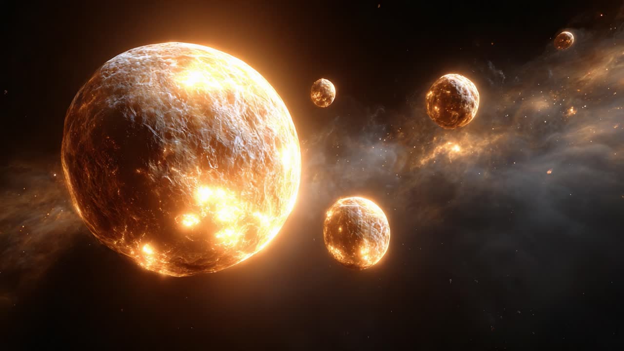 An Epic View of Cosmic Phenomena: Brilliantly Illuminated Celestial Bodies Floating in the Depths of Space, Showcasing the Beauty of the Universe