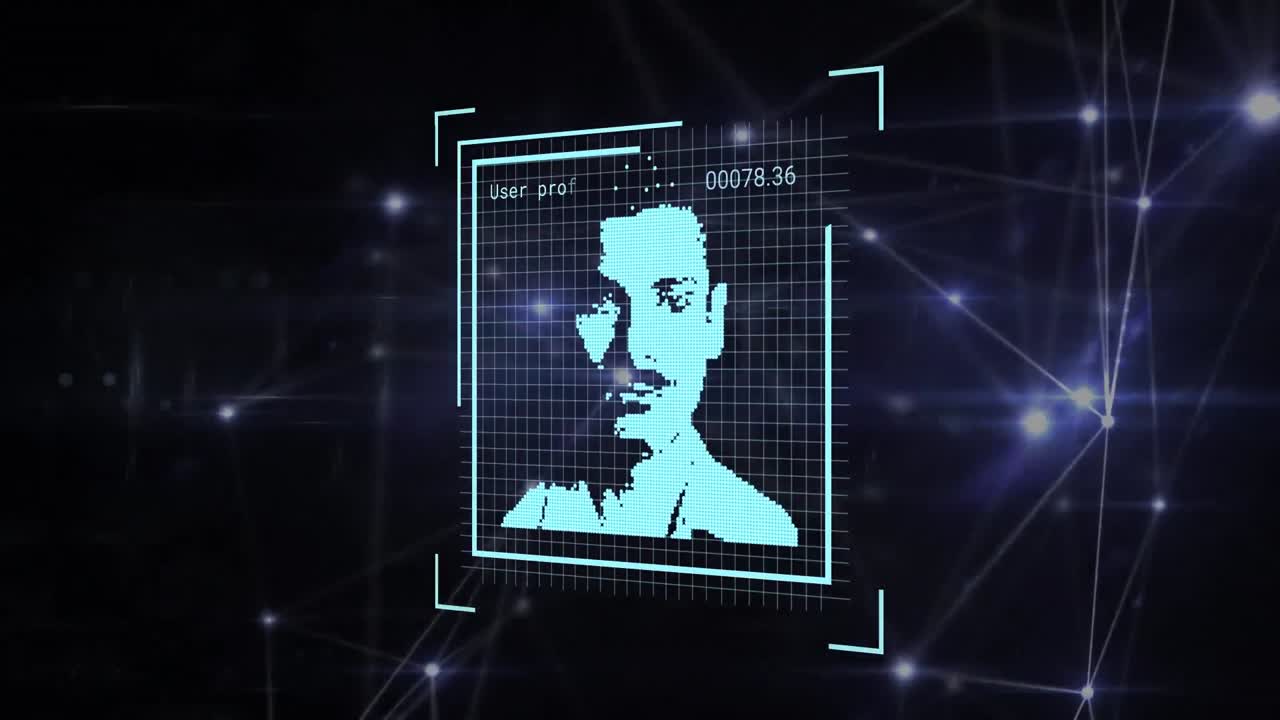 animación de la red de conexiones a través del procesamiento de datos con diversas personas en fondo negro