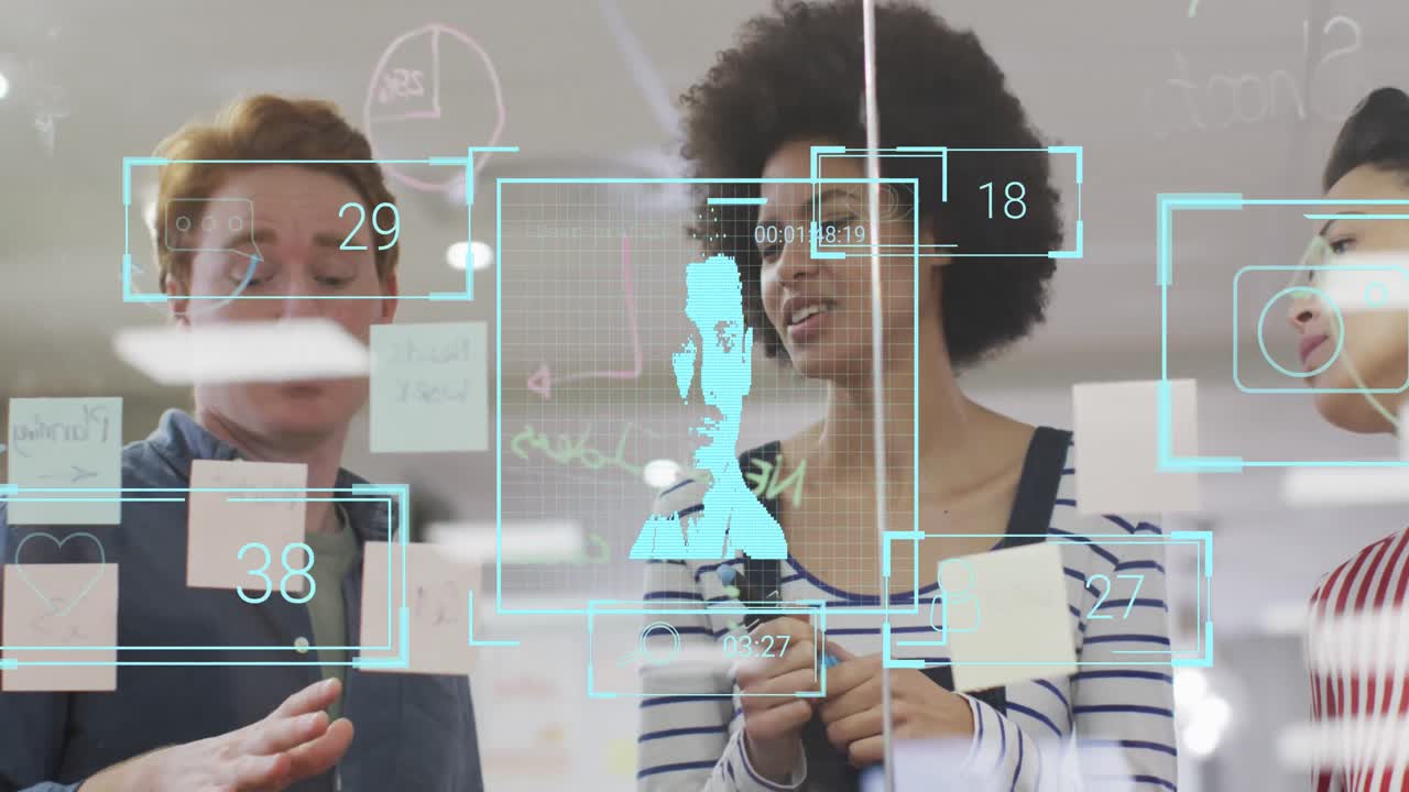 animación de las personas iconos sobre diversas personas de negocios en la oficina