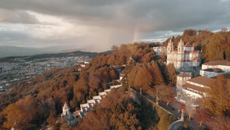 drone footage of bom jesus do monte, in braga portugal