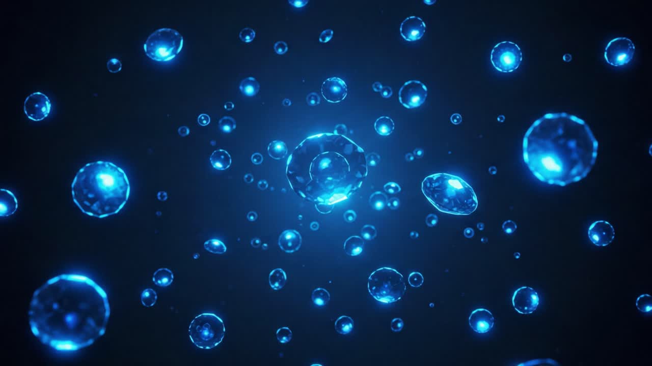 Captivating Visuals of Floating Blue Bubbles in a Dark Setting, Showcasing Intricate Details and the Play of Light in This Stunning Underwater Imagery