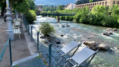 Flowing river Passer in Meran, South Tyrol, Italy