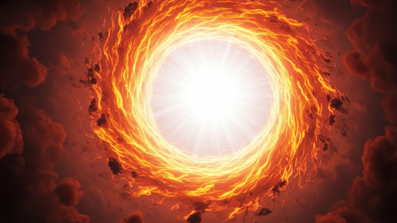 A Fiery Celestial Circle Radiates Its Intense Energy, Surrounded by Dark Clouds, Illustrating the Power and Beauty of Cosmic Phenomena in a Striking Visual Display