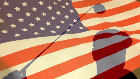 Animation-Eines-Golfspielers-über-Der-Schwenkenden-US-Flagge