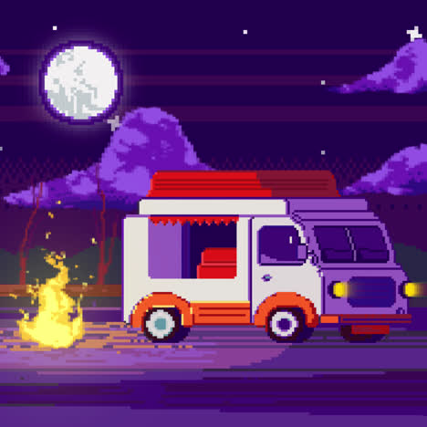 pixel art food truck at night