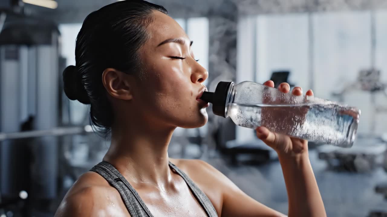 Woman Drinking Water After Workout