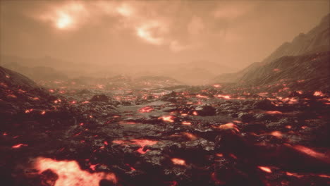 lava field under sunset clouds on background