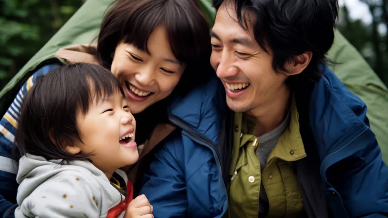 A joyful family enjoying outdoor time, captured in a close-up angle