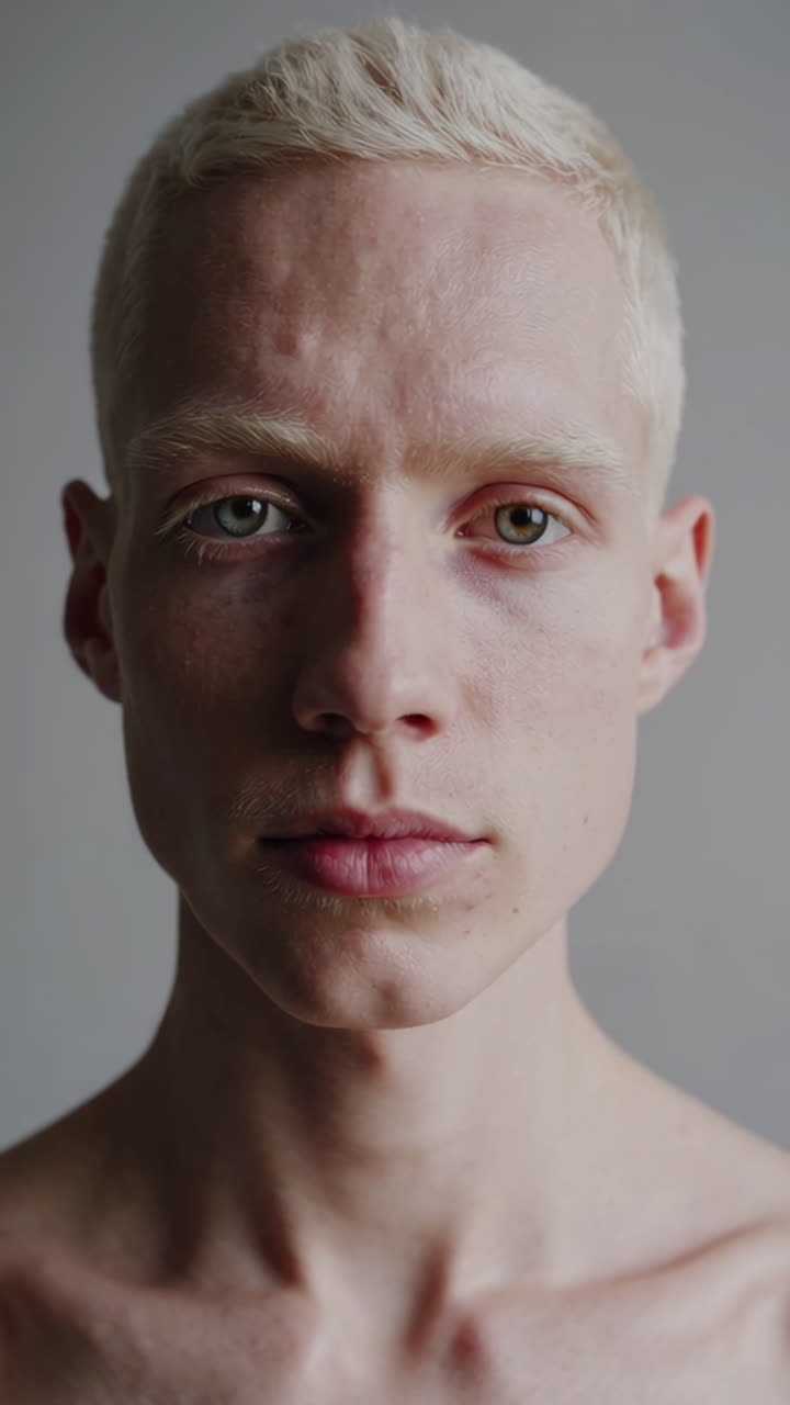 Close-up portrait of a man with short white hair
