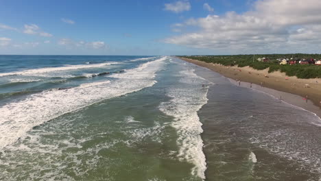 aerial view of long sandy mar de ajo beach, argentina