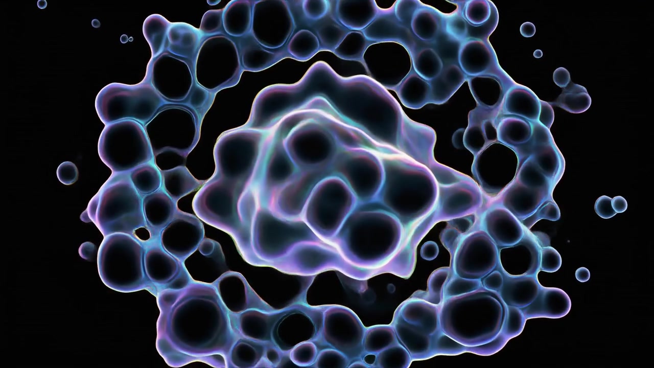 Animazione 3D astratta di una struttura cellulare organica bioluminescente pulsante