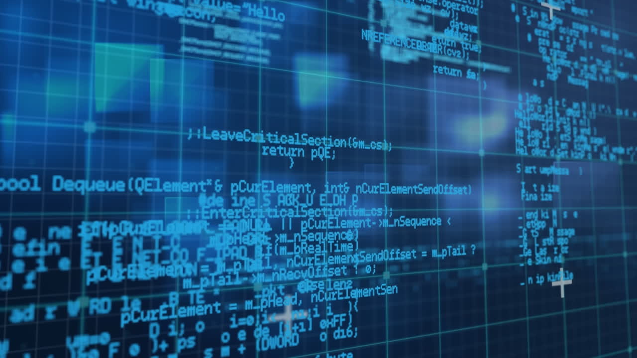 Animation of data processing on blue background