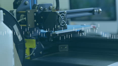 animation of data processing over machinery in workshop